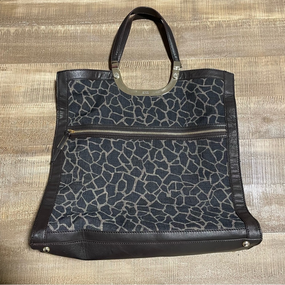 Stuart Weitzman XL Shopper Tote Bag Handbag Canvas & Leather Animal Print